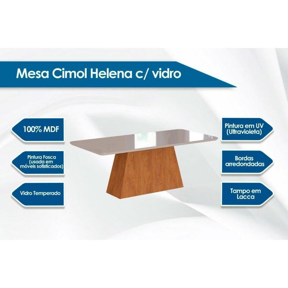 Mesa para Cozinha Helena + Tampo Madeirado Vidro 210x100cm Nature/Off White - Cimol - 3