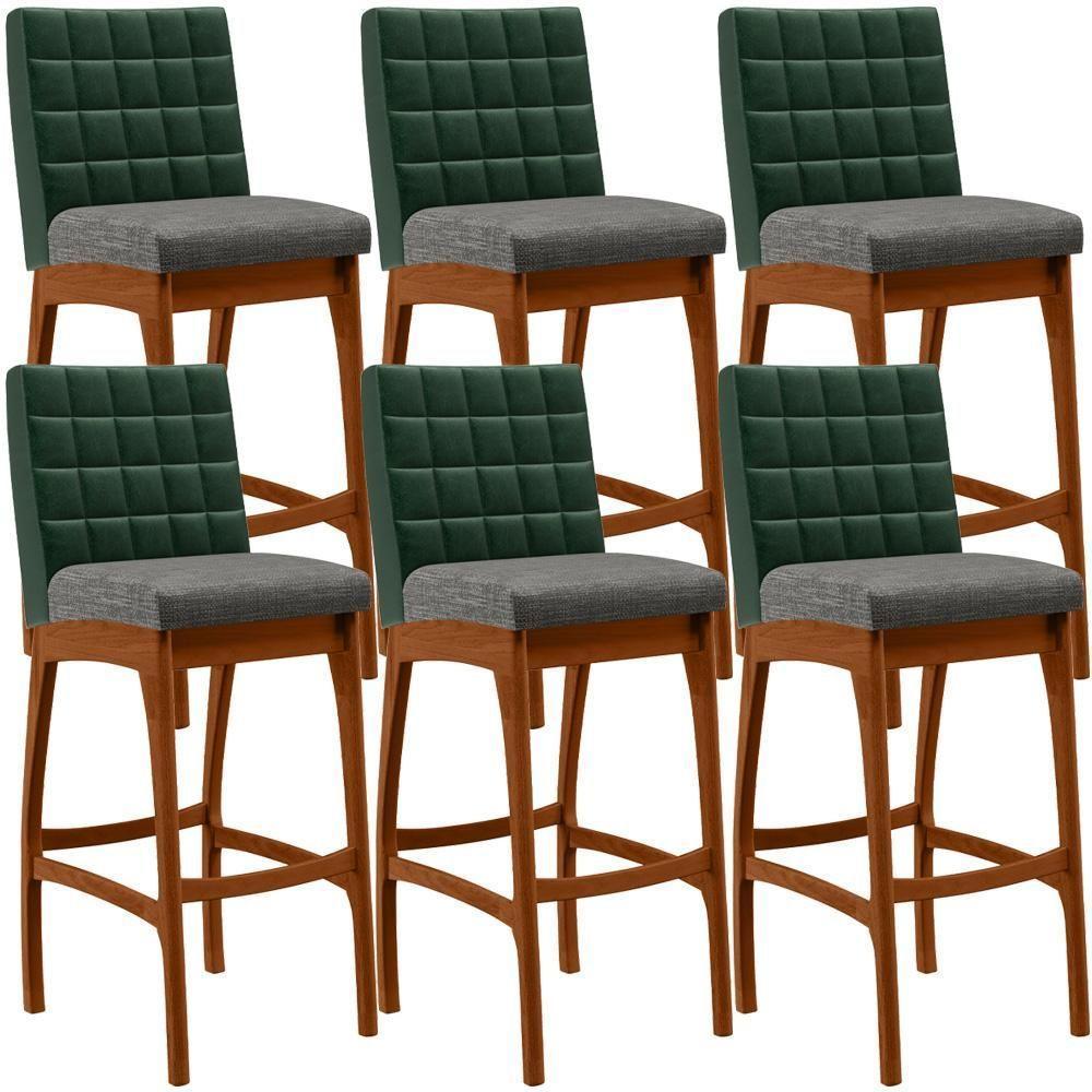 Kit 06 Banquetas Altas Facto Verde Linho Cinza Escuro - 1