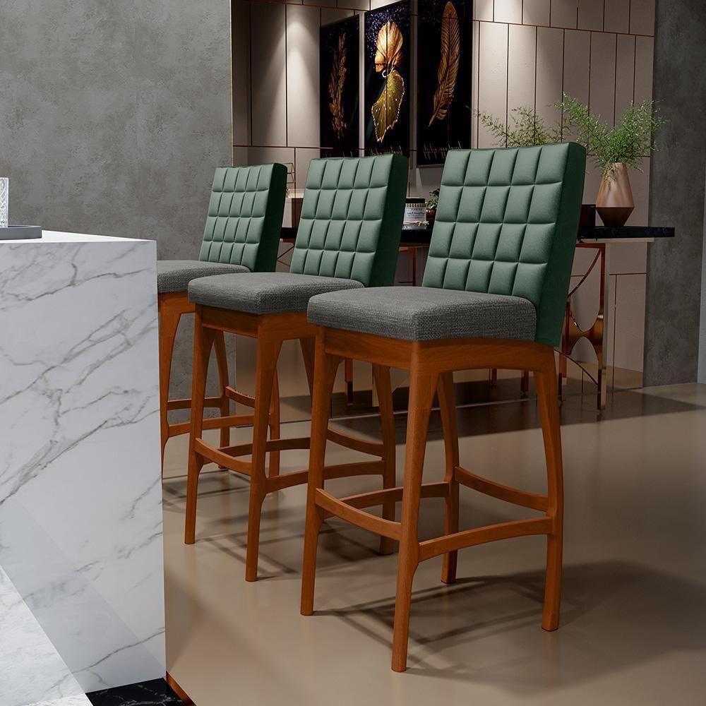 Kit 06 Banquetas Altas Facto Verde Linho Cinza Escuro - 9