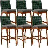 Kit 06 Banquetas Altas Facto Verde Linho Cinza Escuro - 1