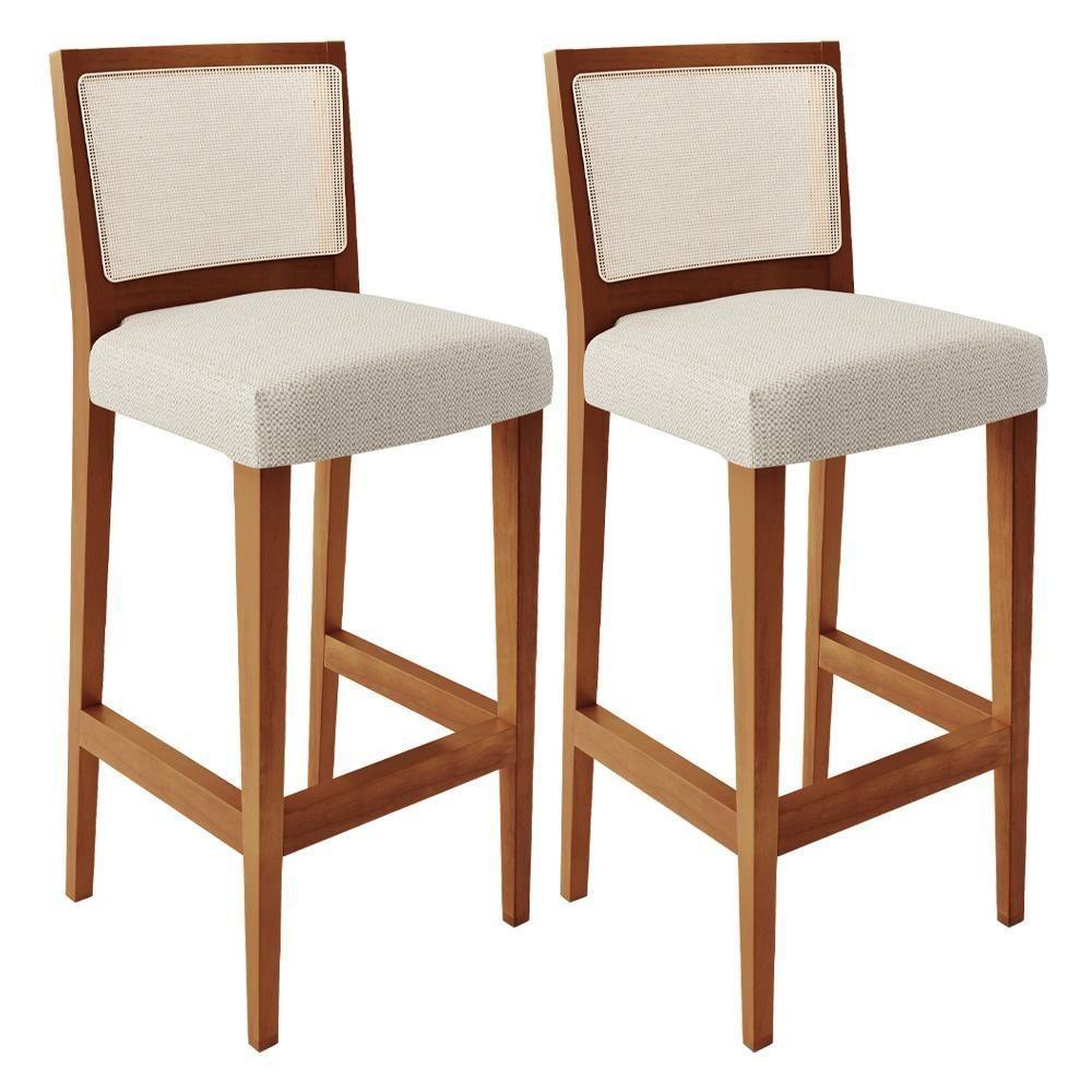 Kit 02 Banquetas Alta Branco Linho Champagne - 1