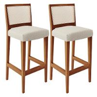 Kit 02 Banquetas Alta Branco Linho Champagne - 9