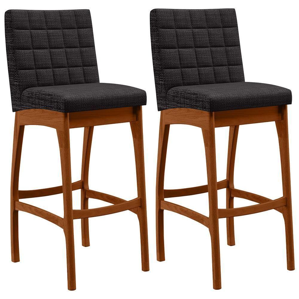 Kit 02 Banquetas Altas Mila Linho Chumbo - 1