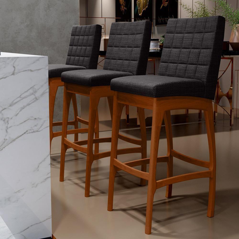 Kit 02 Banquetas Altas Mila Linho Chumbo - 9