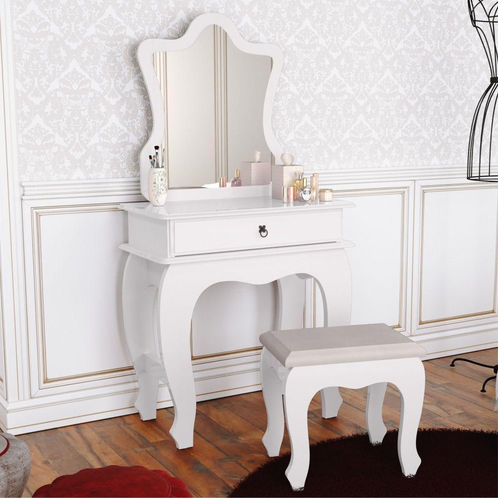 Penteadeira Com Banqueta Laila Luxo Infantil Branco - 1