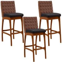 Kit 03 Banquetas Altas Mila Marrom Linho Chumbo - 1