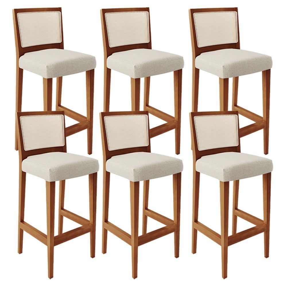 Kit 06 Banquetas Alta Branco Linho Champagne - 1