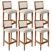 Kit 06 Banquetas Alta Branco Linho Champagne - 1