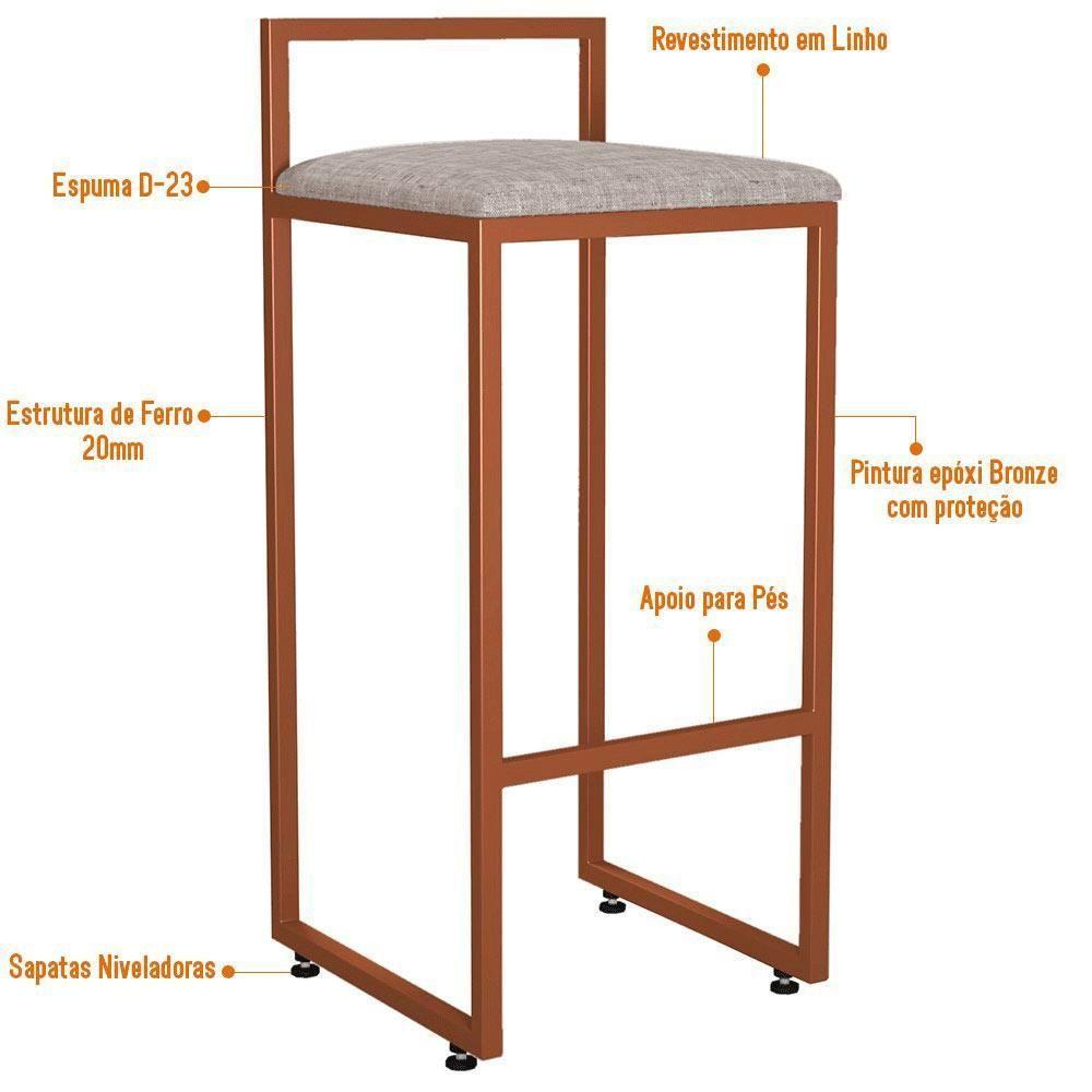 Kit 03 Banquetas Alta Hanna Bronze Linho Bege - 3