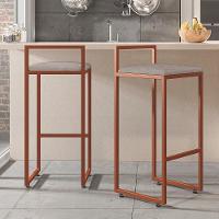 Kit 03 Banquetas Alta Hanna Bronze Linho Bege - 7