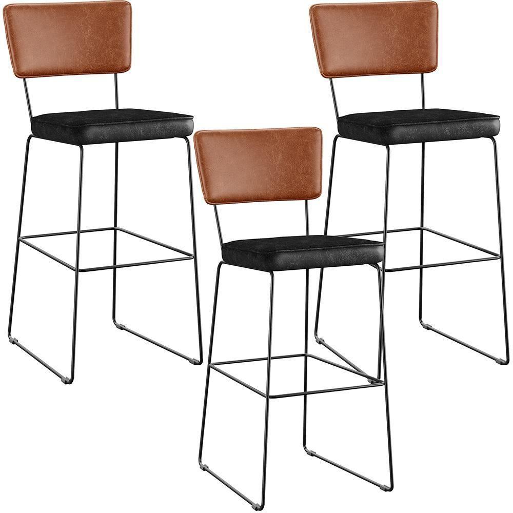 Kit 03 Banquetas Altas Camel Preto - 1