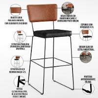 Kit 03 Banquetas Altas Camel Preto - 7
