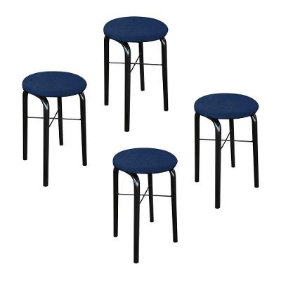 Kit 04 Banquetas Baixa Manu Suede Azul Marinho