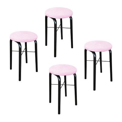 Kit 04 Banquetas Baixa Manu Suede Rosa Bebê