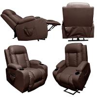 Poltrona Do Papai Com Massagem Aquecimento Austin Elevação 150º Pu Marrom Chocolate G31 Gran Belo