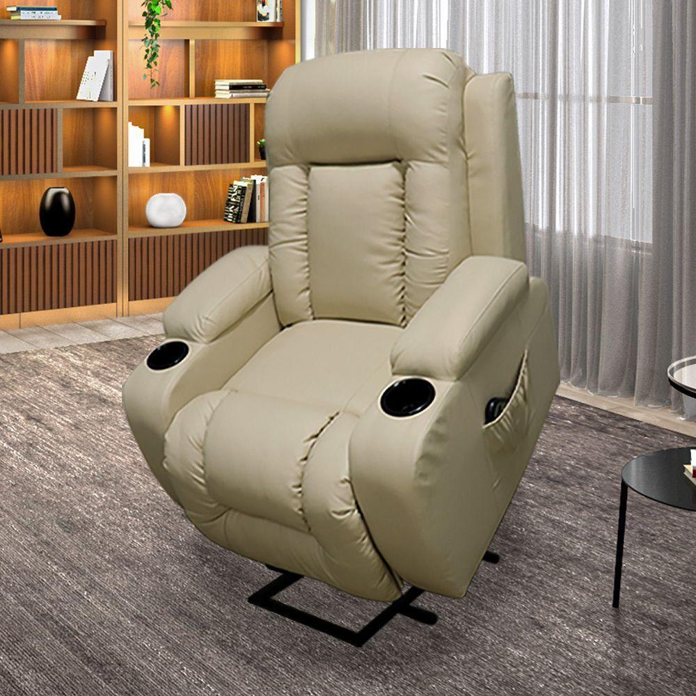 Poltrona Do Papai Austin Com Elevação Lift 150º Massagem Aquecimento Pu Bege G31 - Gran Belo - 2