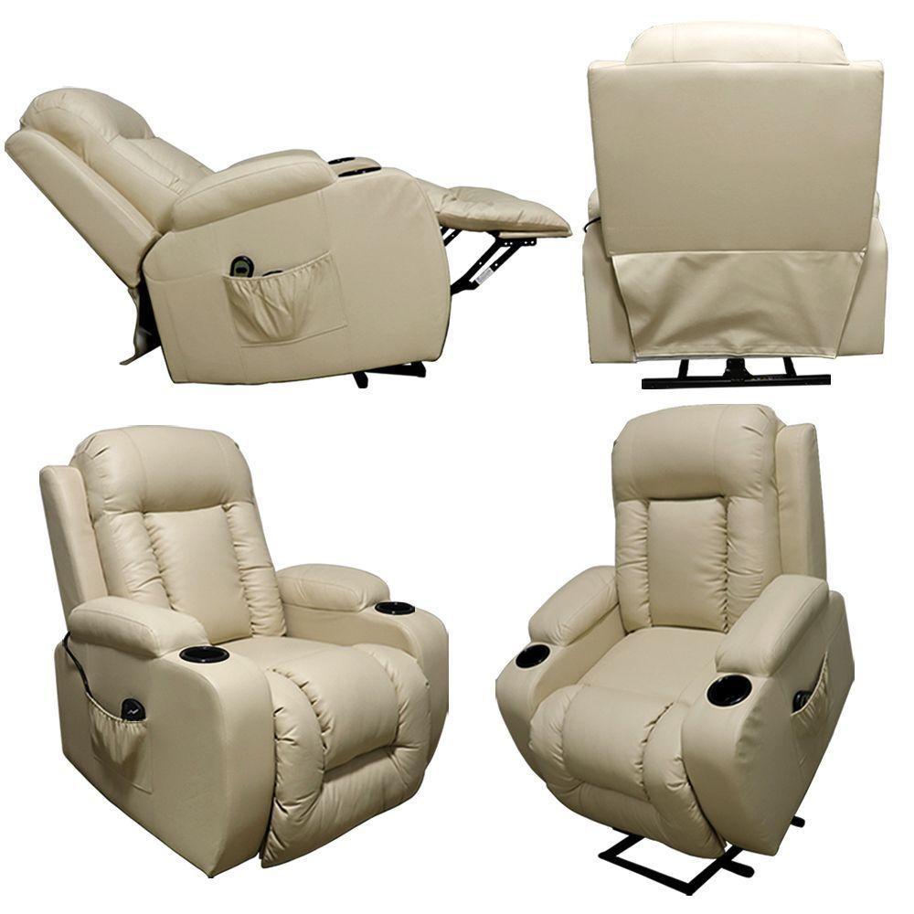 Poltrona Do Papai Austin Com Elevação Lift 150º Massagem Aquecimento Pu Bege G31 - Gran Belo - 3