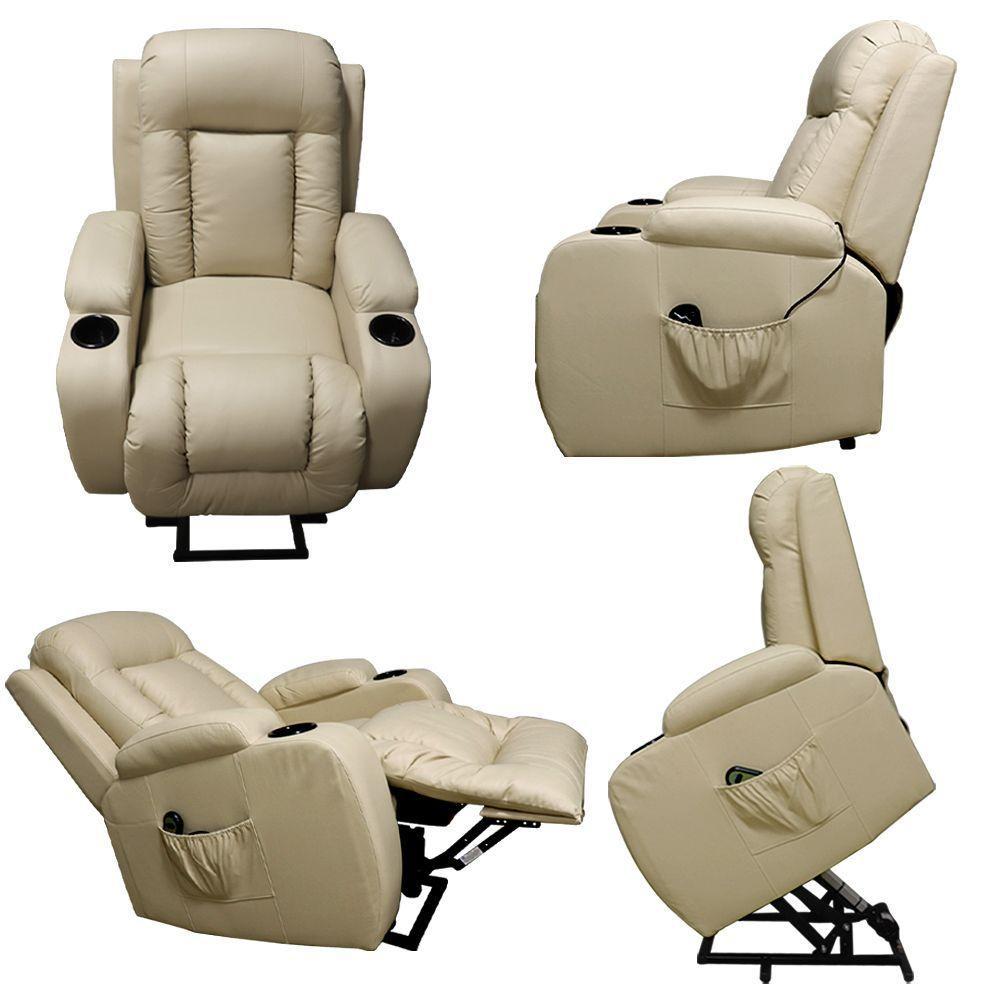 Poltrona Do Papai Austin Com Elevação Lift 150º Massagem Aquecimento Pu Bege G31 - Gran Belo - 4