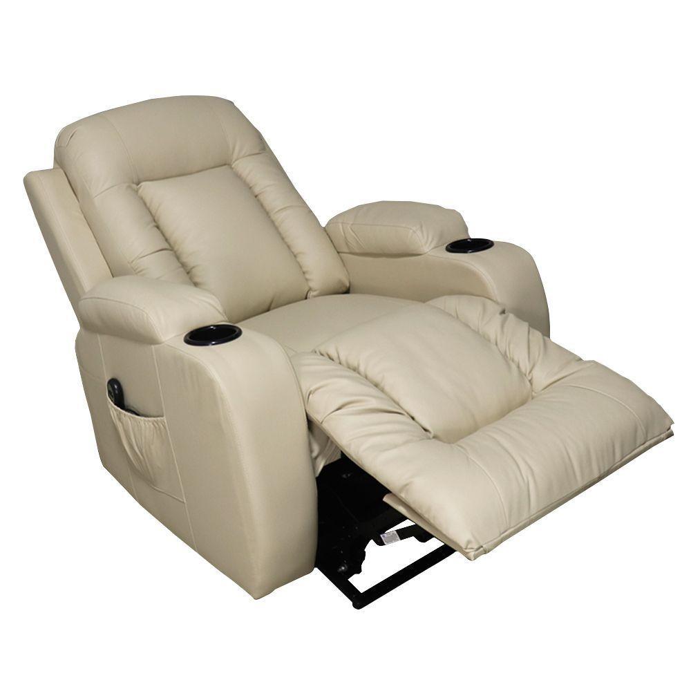 Poltrona Do Papai Austin Com Elevação Lift 150º Massagem Aquecimento Pu Bege G31 - Gran Belo - 5