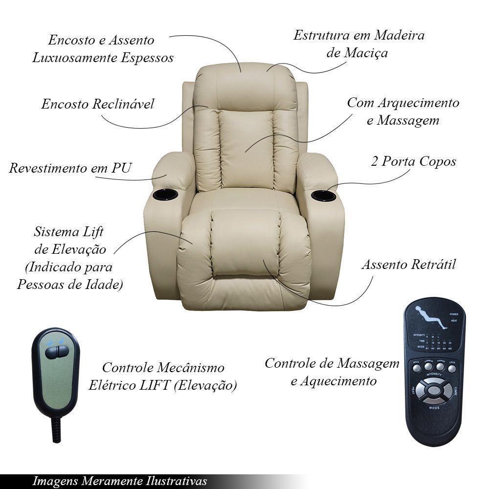 Poltrona Do Papai Austin Com Elevação Lift 150º Massagem Aquecimento Pu Bege G31 - Gran Belo - 8