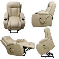 Poltrona Do Papai Austin Com Elevação Lift 150º Massagem Aquecimento Pu Bege G31 - Gran Belo