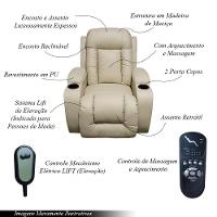 Poltrona Do Papai Austin Com Elevação Lift 150º Massagem Aquecimento Pu Bege G31 - Gran Belo - 8