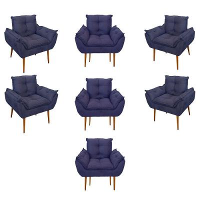 Kit 07 Poltronas Decorativas Opala Retro Consultório Cor:azul Marinho
