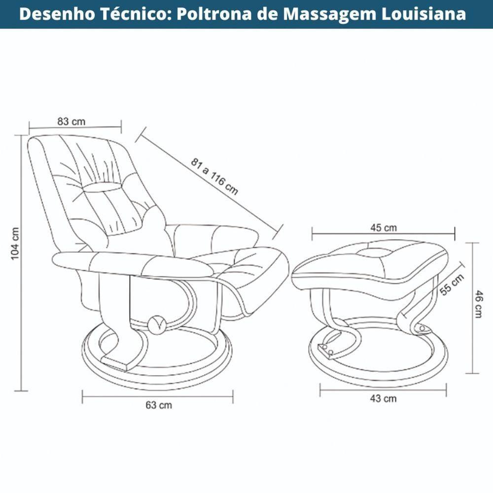 Poltrona De Massagem Louisiana Rivatti Com Apóio Para Pés Revestimento Preto - 3