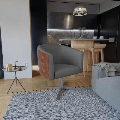 Poltrona Base Giratória De Metal Sintético Cinza Escuro