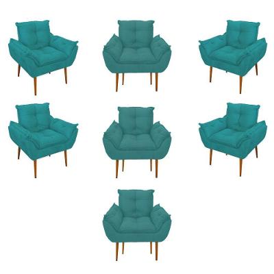 Kit 07 Poltronas Decorativas Opala Retro Consultório Suede Cor:azul Turquesa