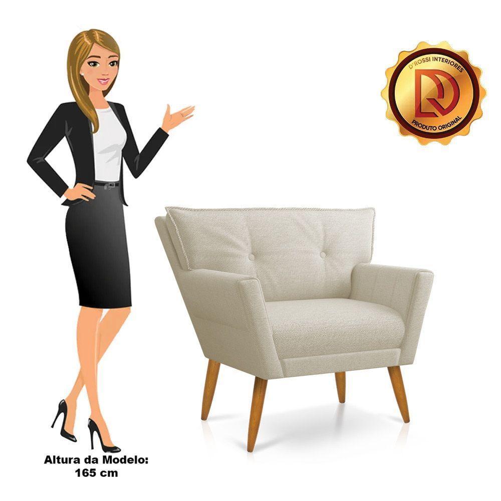 Kit 02 Poltronas Anitta Linho Grosso Bege A19 Pés Palito Castanho - 3