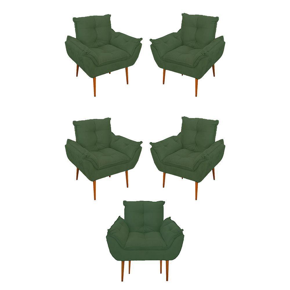 Kit 05 Poltrona Opala Sofá Sala, Quarto, Escritório Suede Cor:verde - 1