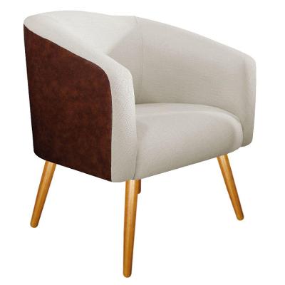 Poltrona Luiza Couro Ecológico Nozes e Linho Bege Adj Decor