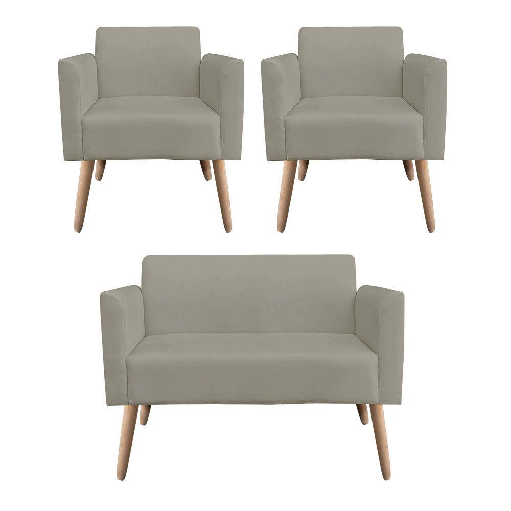 Kit 01 Namoradeira E 02 Poltronas Natural Marrom Rato - 2