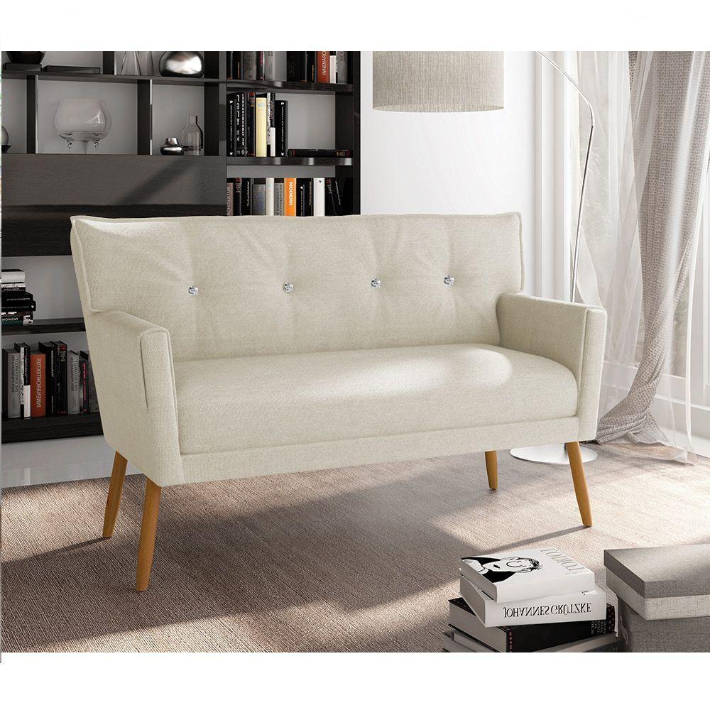 Kit 01 Namoradeira 02 Lugares E 02 Poltronas Anitta Linho Grosso Bege A19 Com Strass Pés Palito Castanho - 8