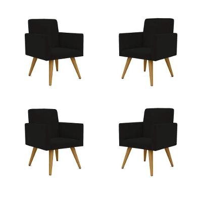 Kit 4 Poltronas Nina Decorativa Para Recepção Suede Preto Balaqui Decor
