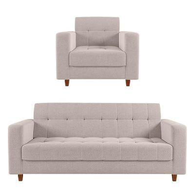 Kit Sofá 3 Lugares 2 Poltronas Arezzo Pés Chanfrado Castanho
