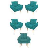 Kit 05 Poltrona Opala Sofá Sala, Quarto, Escritório Suede Cor:azul Turquesa - 1