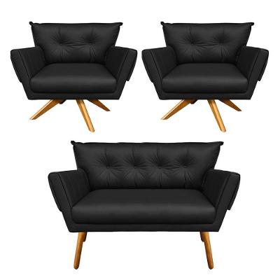 Kit 01 Namoradeira e 02 Poltronas Giratória Anitta Corino