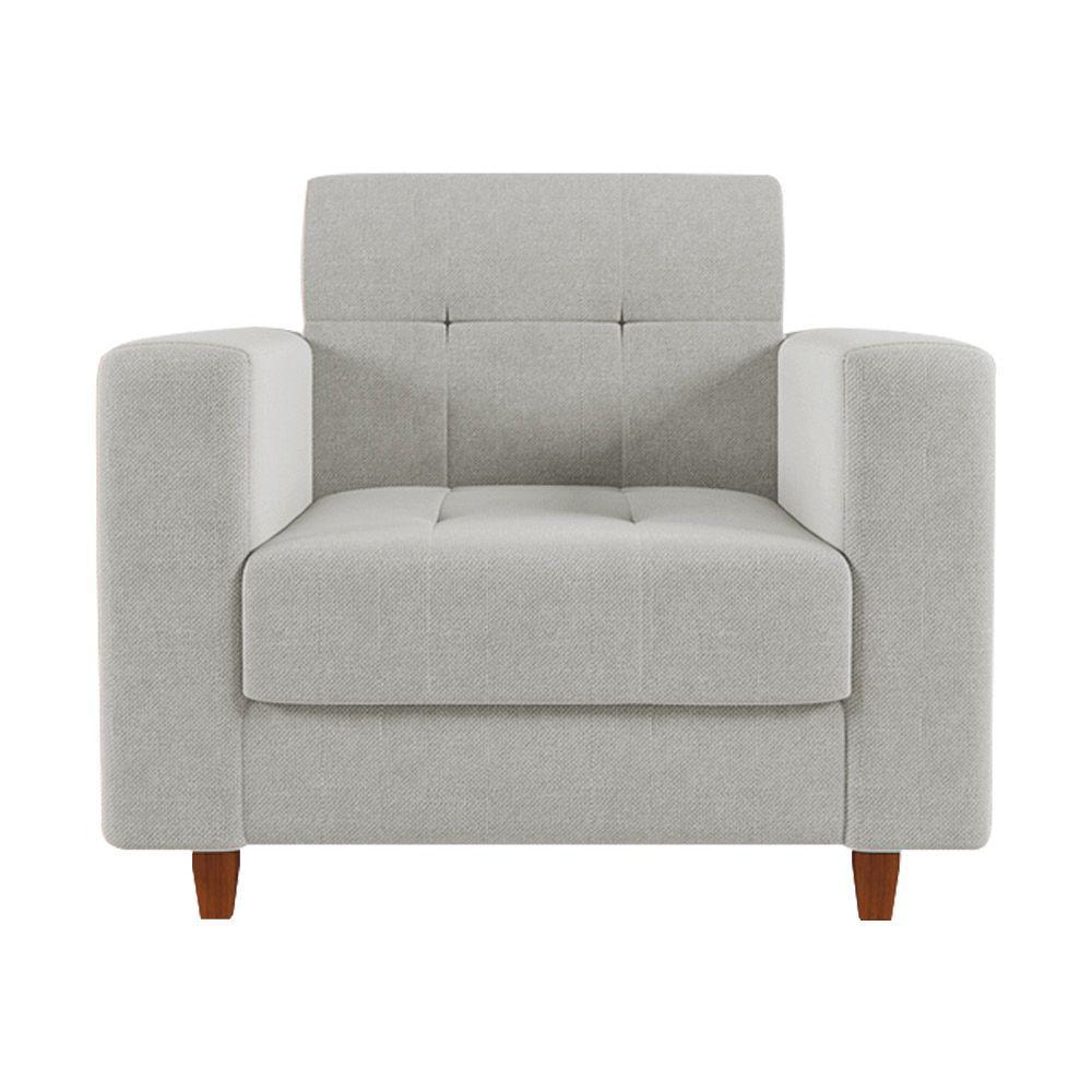 Poltrona Arezzo Linho Cinza Claro A05 Pés Chanfrado Castanho - 3