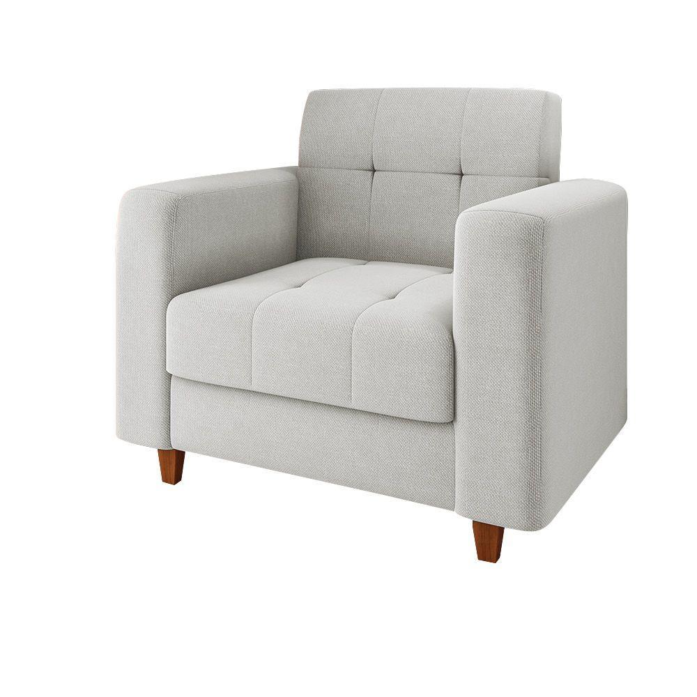 Poltrona Arezzo Linho Cinza Claro A05 Pés Chanfrado Castanho - 4