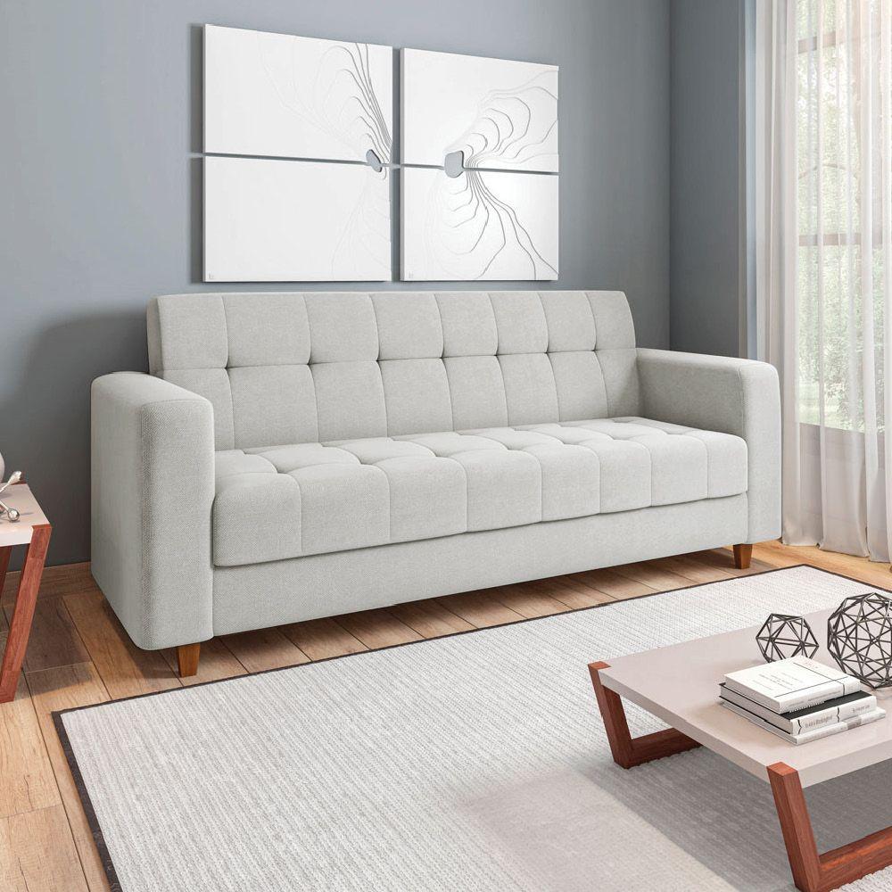 Kit Sofá 03 Lugares E 02 Poltronas Arezzo Linho Cinza Claro - 2