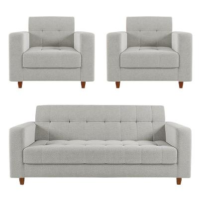 Kit Sofá 03 Lugares E 02 Poltronas Arezzo Linho Cinza Claro