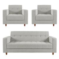 Kit Sofá 03 Lugares E 02 Poltronas Arezzo Linho Cinza Claro - 1