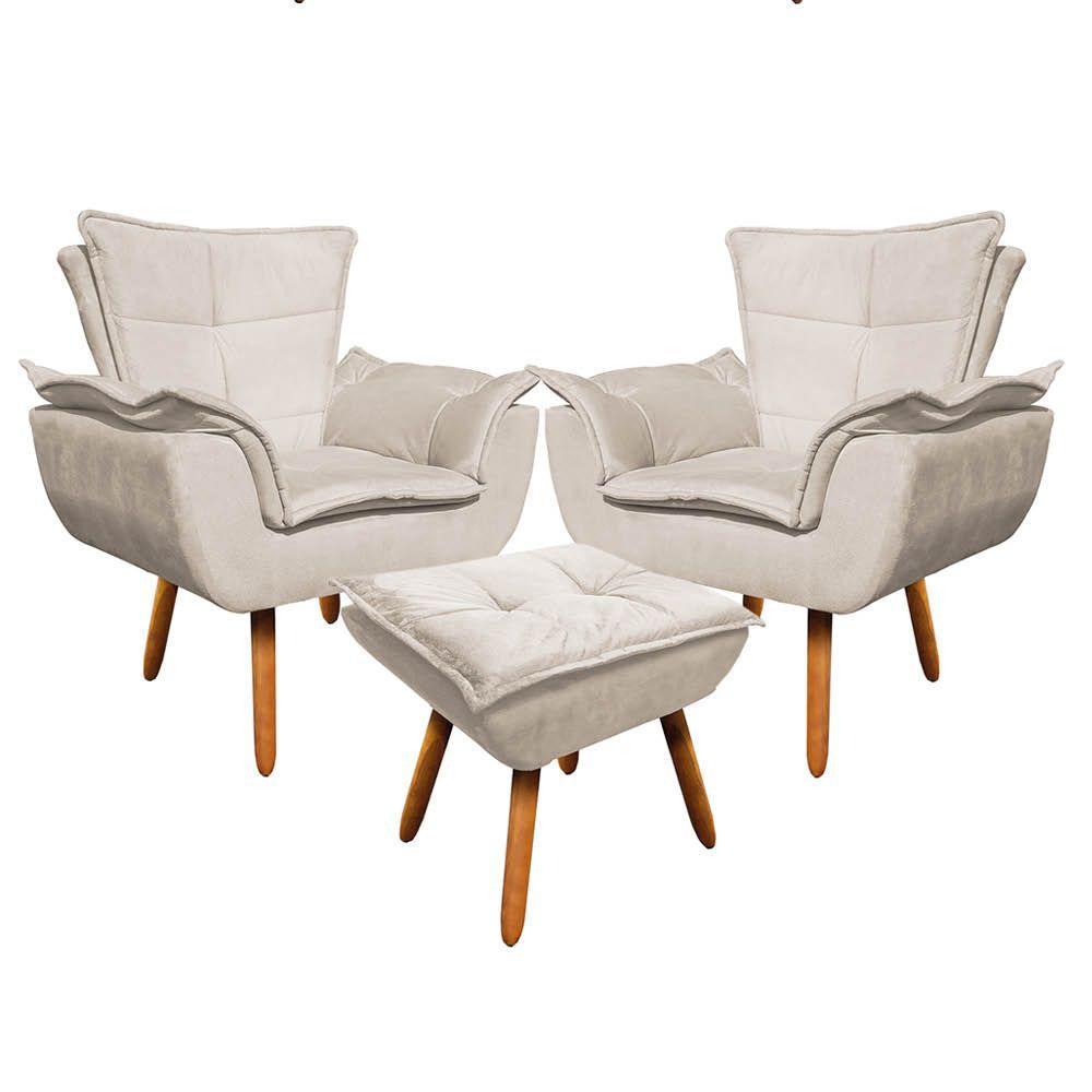 Kit 02 Poltronas Opala Com 01 Puff Opala Suede Bege - 6