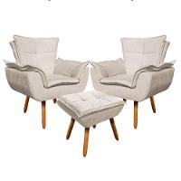 Kit 02 Poltronas Opala Com 01 Puff Opala Suede Bege - 3