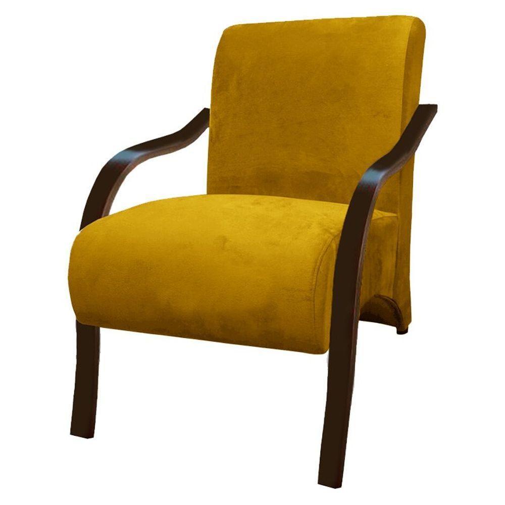 Poltrona Vênus 1 Lugar Braço Madeira Tecido Amarelo - 7