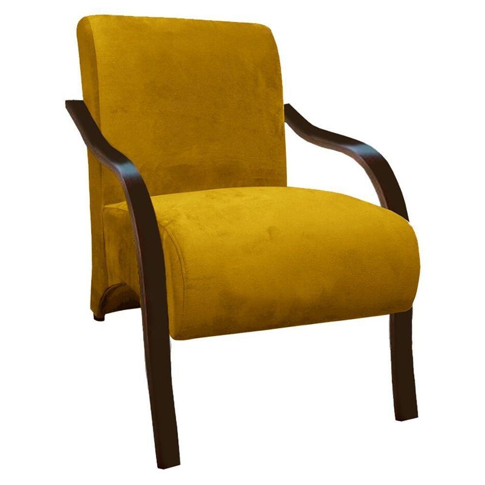 Poltrona Vênus 1 Lugar Braço Madeira Tecido Amarelo - 9