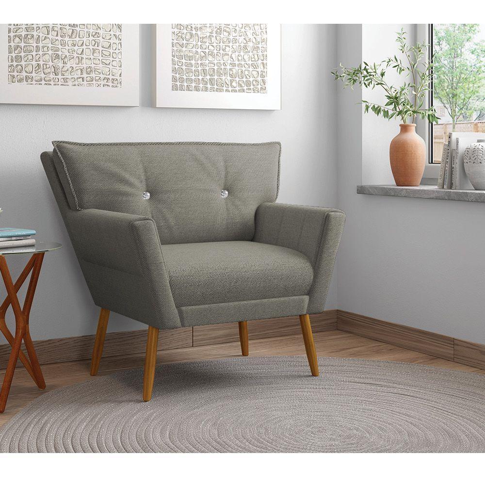 Kit 02 Poltronas Anitta Linho Grafite A26 Com Strass Pés Palito Castanho - 7