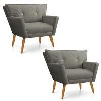 Kit 02 Poltronas Anitta Linho Grafite A26 Com Strass Pés Palito Castanho - 1